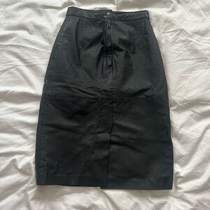 Vintage Black Leather Midi Pencil Skirt
